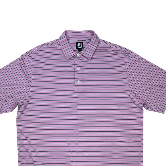 FootJoy FJ Lisle Multi Stripe Self Collar Golf Polo XL Pink Short Sleeve Golfer - Picture 6 of 11